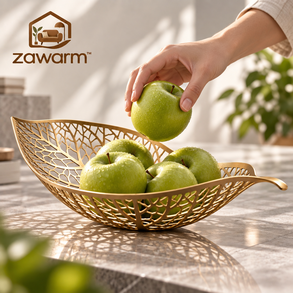zawarm™ Openwork Metal Art Fruit Bowl with Leaf-Vein Design