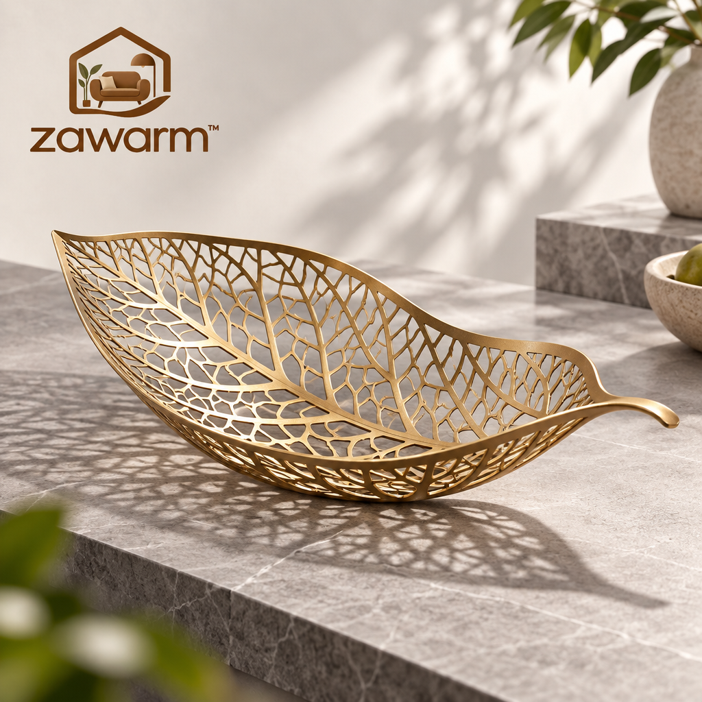 zawarm™ Openwork Metal Art Fruit Bowl with Leaf-Vein Design
