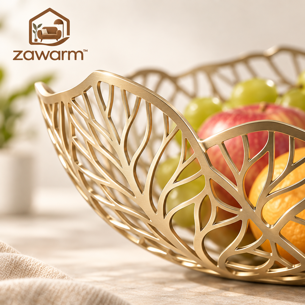 zawarm™ Openwork Metal Art Fruit Bowl with Leaf-Vein Design