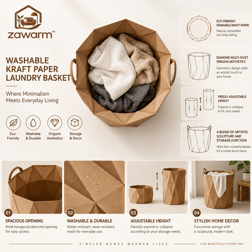 zawarm™ Washable Kraft Paper Origami-Style Laundry Basket