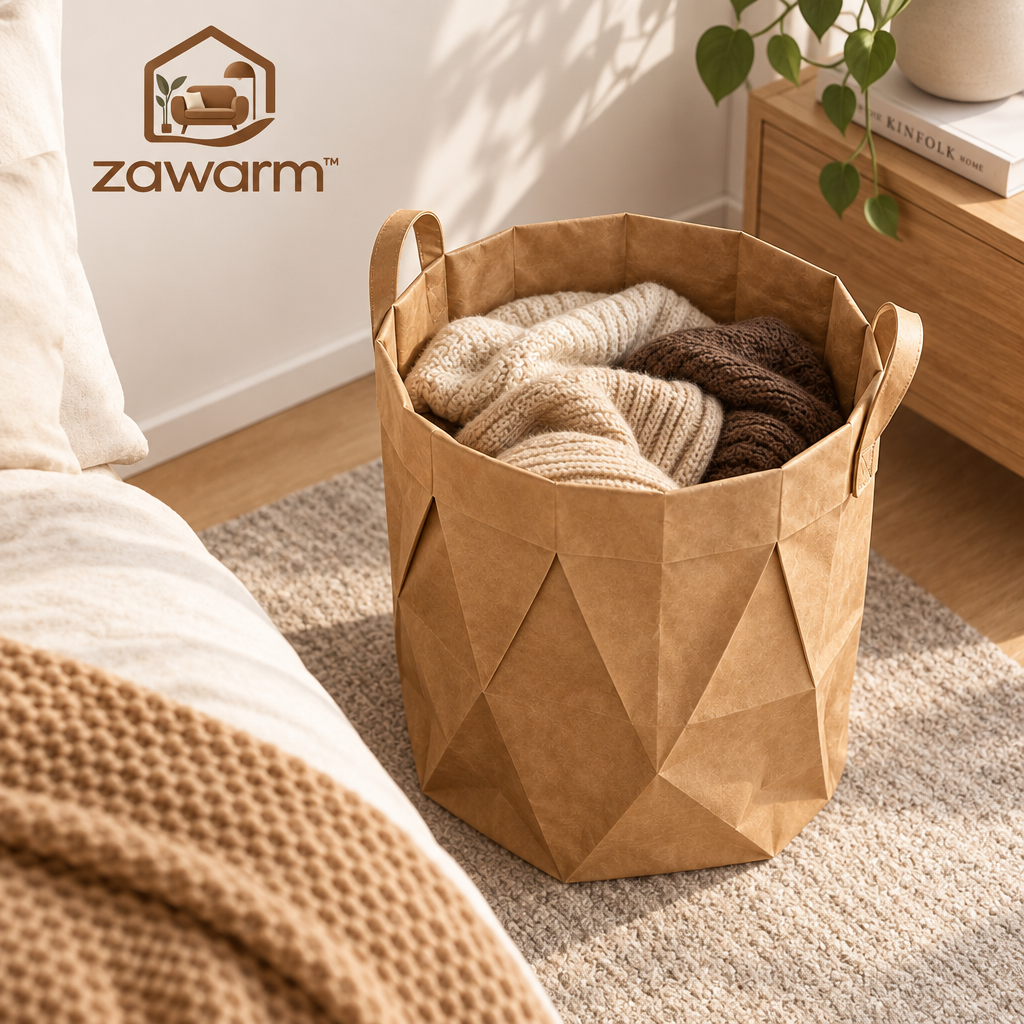 zawarm™ Washable Kraft Paper Origami-Style Laundry Basket
