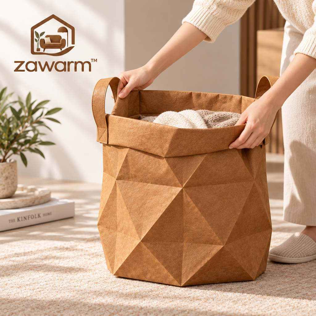 zawarm™ Washable Kraft Paper Origami-Style Laundry Basket