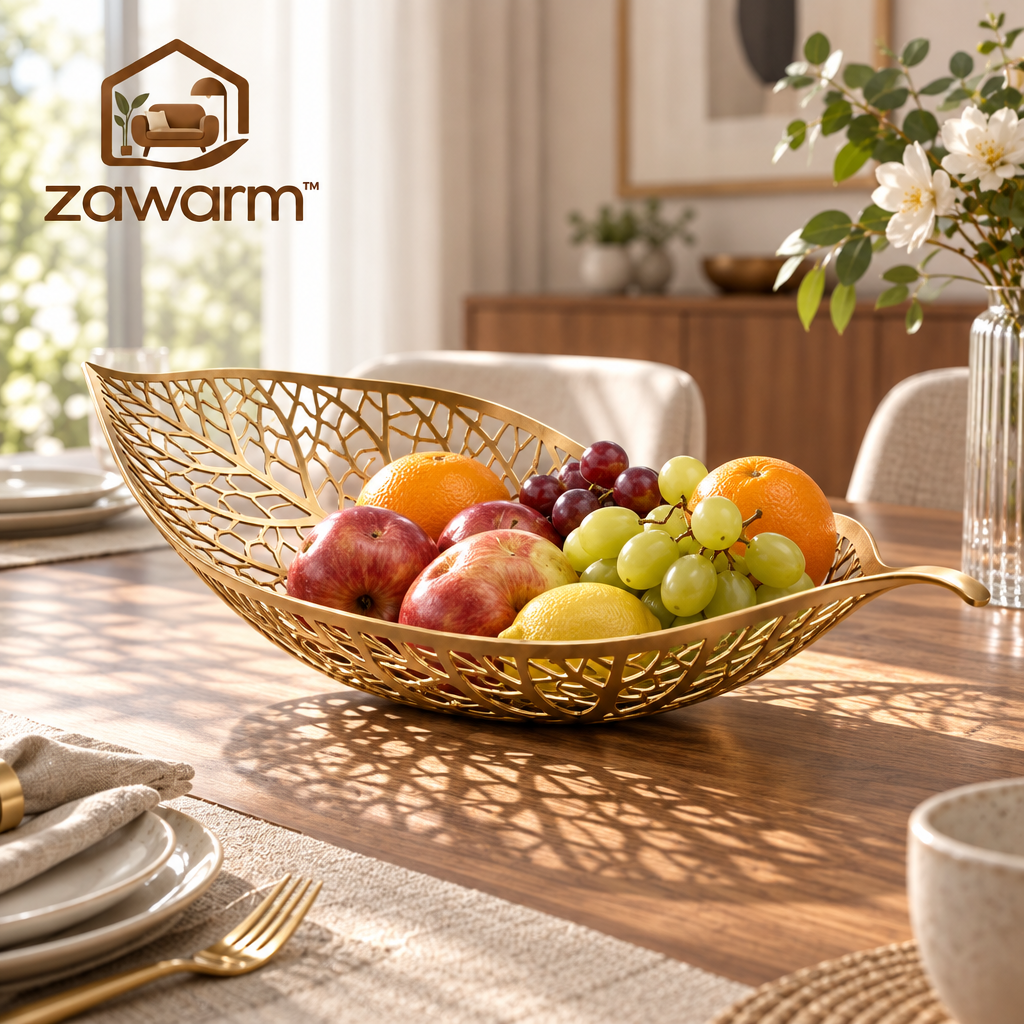 zawarm™ Openwork Metal Art Fruit Bowl with Leaf-Vein Design